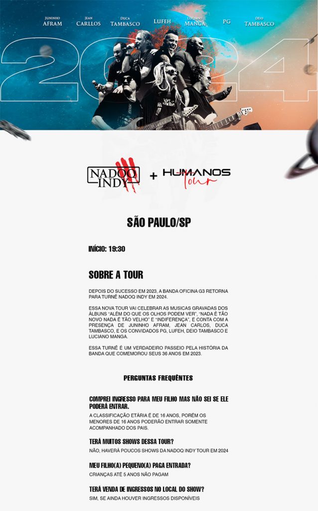 OFICINA G3 - NADOQ INDY TOUR- {DATA} - Carioca Club Pinheiros | São Paulo - SP