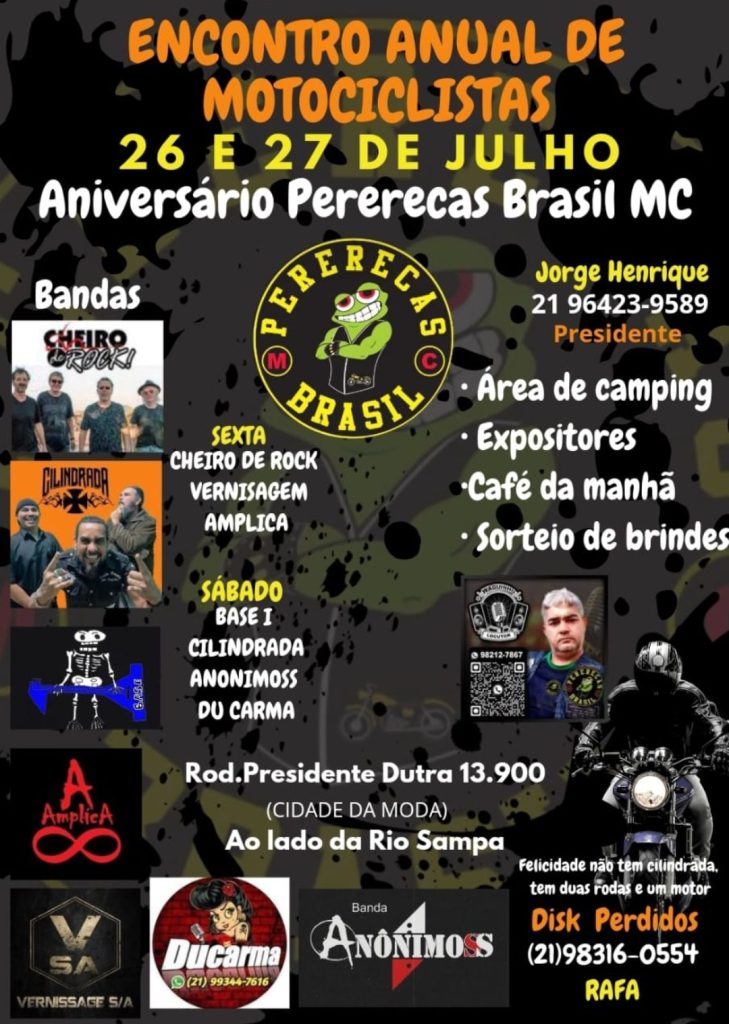 ENCONTRO ANUAL DE MOTOCICLISTAS - ANIVERSÁRIO PERERECAS BRASIL MC - {DATA} - Rod. Presidente Drutra | Nova Iguaçu - RJ