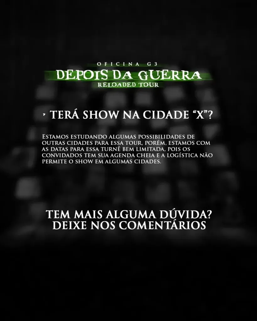 OFICINA G3 – DEPOIS DA GUERRA – 20/12/2024 (Sexta-Feira) – BeFly Hall