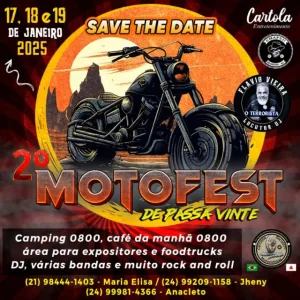 2º Motofest de Passa Vinte – 17/01/2025 a 19/01/2025 – Passa Vinte – MG