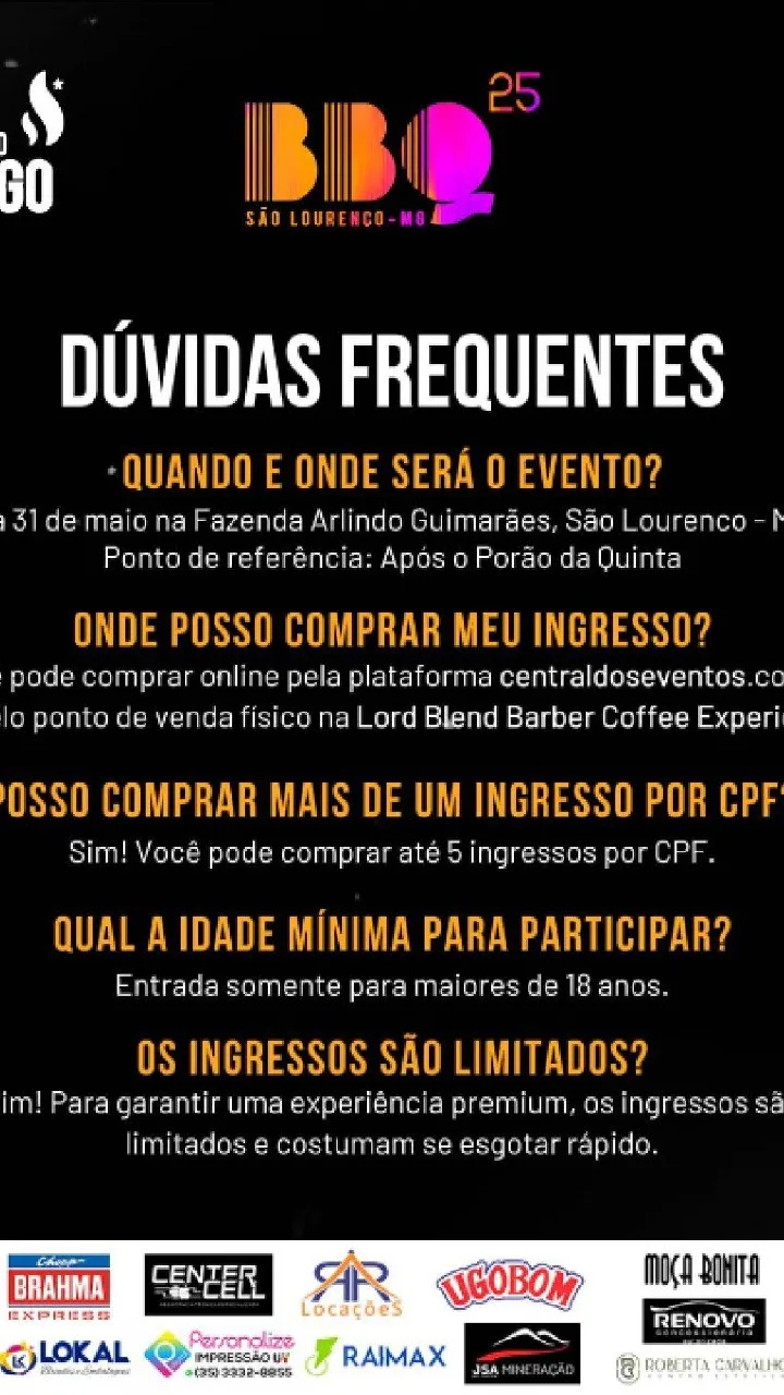 FESTIVAL BBQ SÃO LOURENÇO – 4ª Edição – 31/05/2025 (Sábado) – Fazenda do Arlindo | São Lourenço – MG