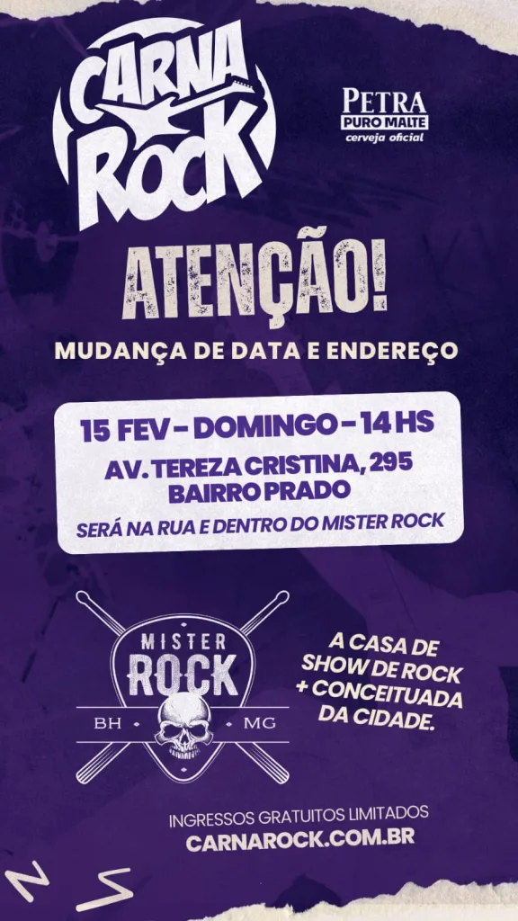 [ADIADO] CARNA ROCK 2026 – 15/02/2026 (Domingo) – Mister Rock | Belo Horizonte / MG