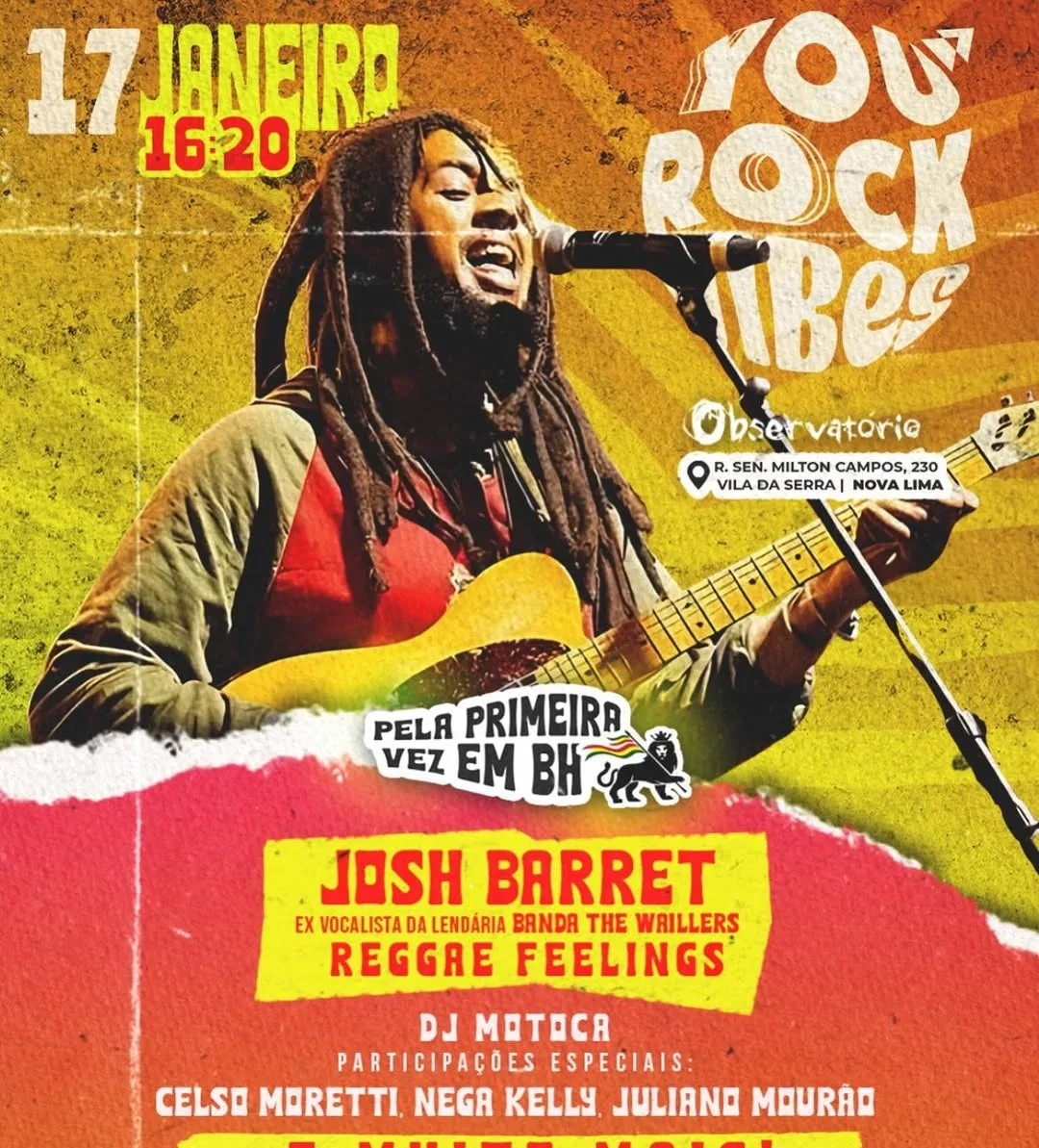 YOU ROCK VIBES Tributo a Bob Marley – 17/01/2026 (Sábado) – Observatório | Nova Lima / MG
