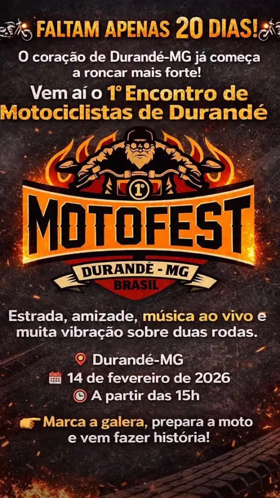 1º Durandé Moto Fest – 14/02/2026 (Sábado) – Praça Padre Geraldo Magalhães | Durandé / MG