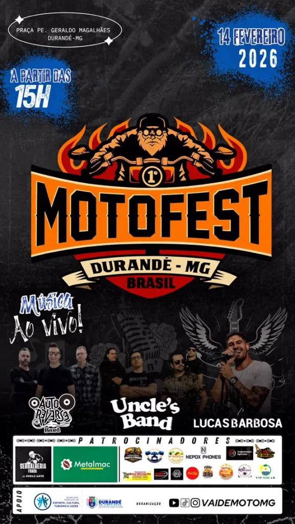 1º Durandé Moto Fest – 14/02/2026 (Sábado) – Praça Padre Geraldo Magalhães | Durandé / MG