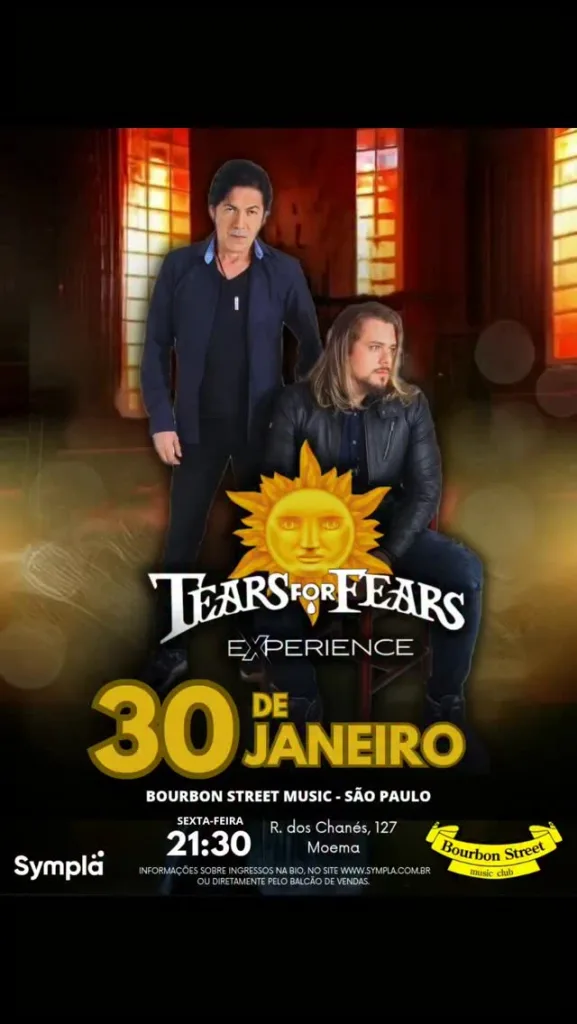 TEARS FOR FEARS EXPERIENCE – 30/01/2026 (Sexta-Feira) – Bourbon Street Music Club | São Paulo / SP