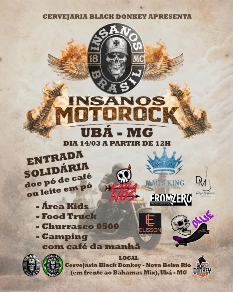 1º Insanos Motorock de Ubá – 14/03/2026 (Sábado) – Cervejaria Black Donkey | Ubá / MG