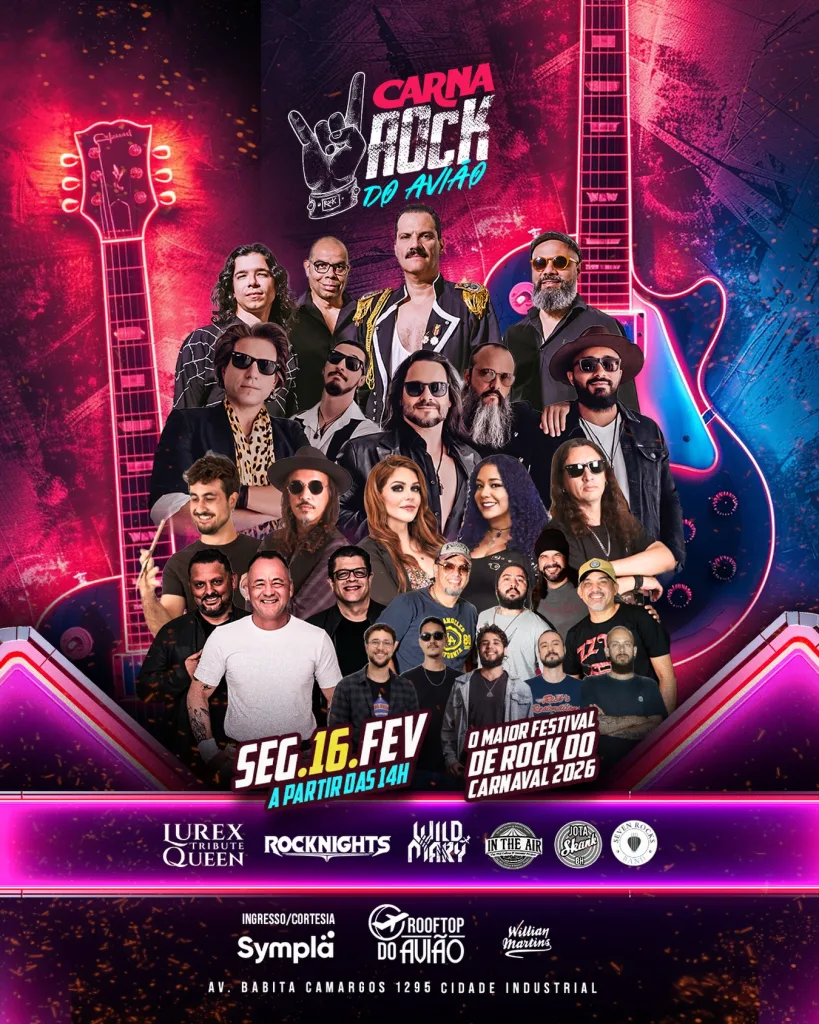 CARNAROCK – FESTIVAL DE ROCK – 16/02/2026 (Segunda-Feira) – Rooftop do Shopping do Avião | Contagem / MG