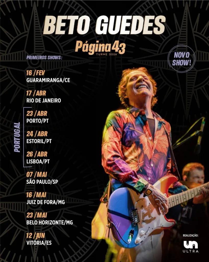 BETO GUEDES – TURNÊ “PÁGINA 43” – 23/05/2026 (Sábado) – Sesc Palladium | Belo Horizonte / MG