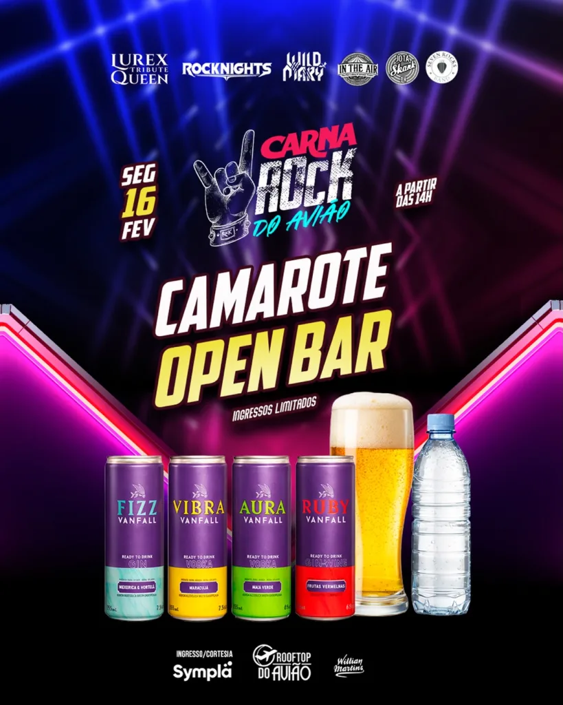 CARNAROCK – FESTIVAL DE ROCK – 16/02/2026 (Segunda-Feira) – Rooftop do Shopping do Avião | Contagem / MG